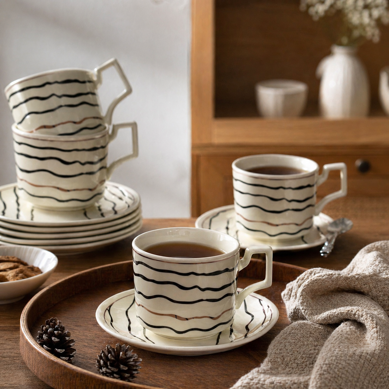 Tea Cup & Saucer Set – 12 Piece Premium Ceramic Set (6 Cups + 6 Saucers)