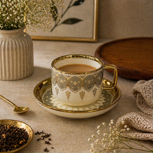 Tea Cup & Saucer Set – 12 Piece Premium Ceramic Set (6 Cups + 6 Saucers)