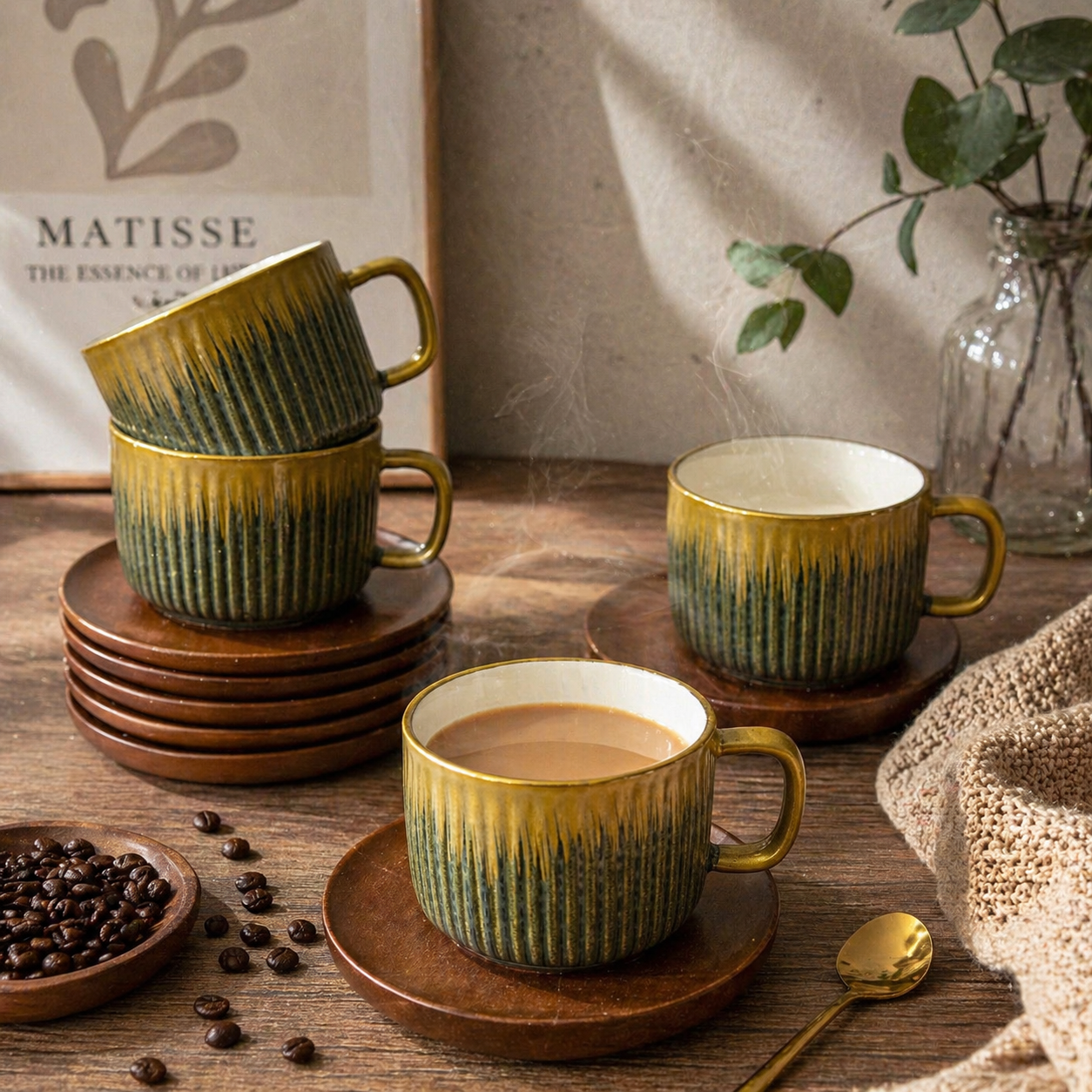 Tea Cup & Saucer Set – 12 Piece Premium Ceramic Set (6 Cups + 6 Saucers)