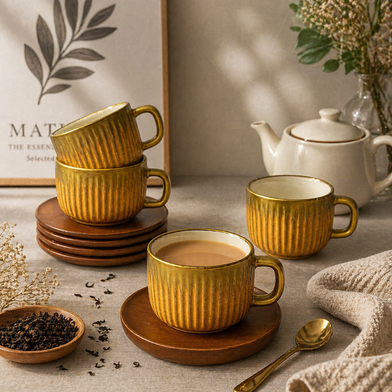 Tea Cup & Saucer Set – 12 Piece Premium Ceramic Set (6 Cups + 6 Saucers)