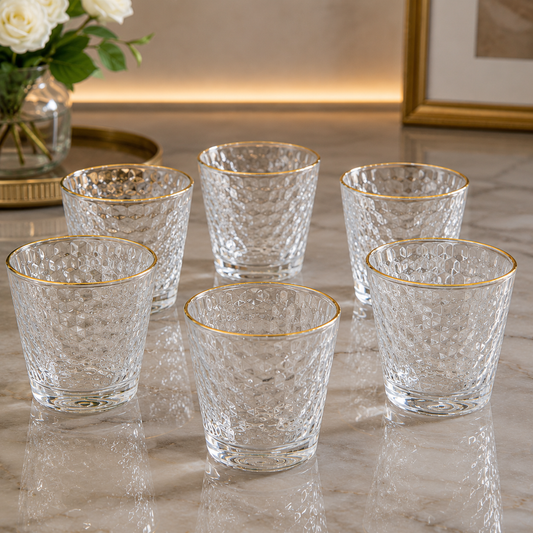 6 Pcs Luxury Textured Gold Rim Glass Set