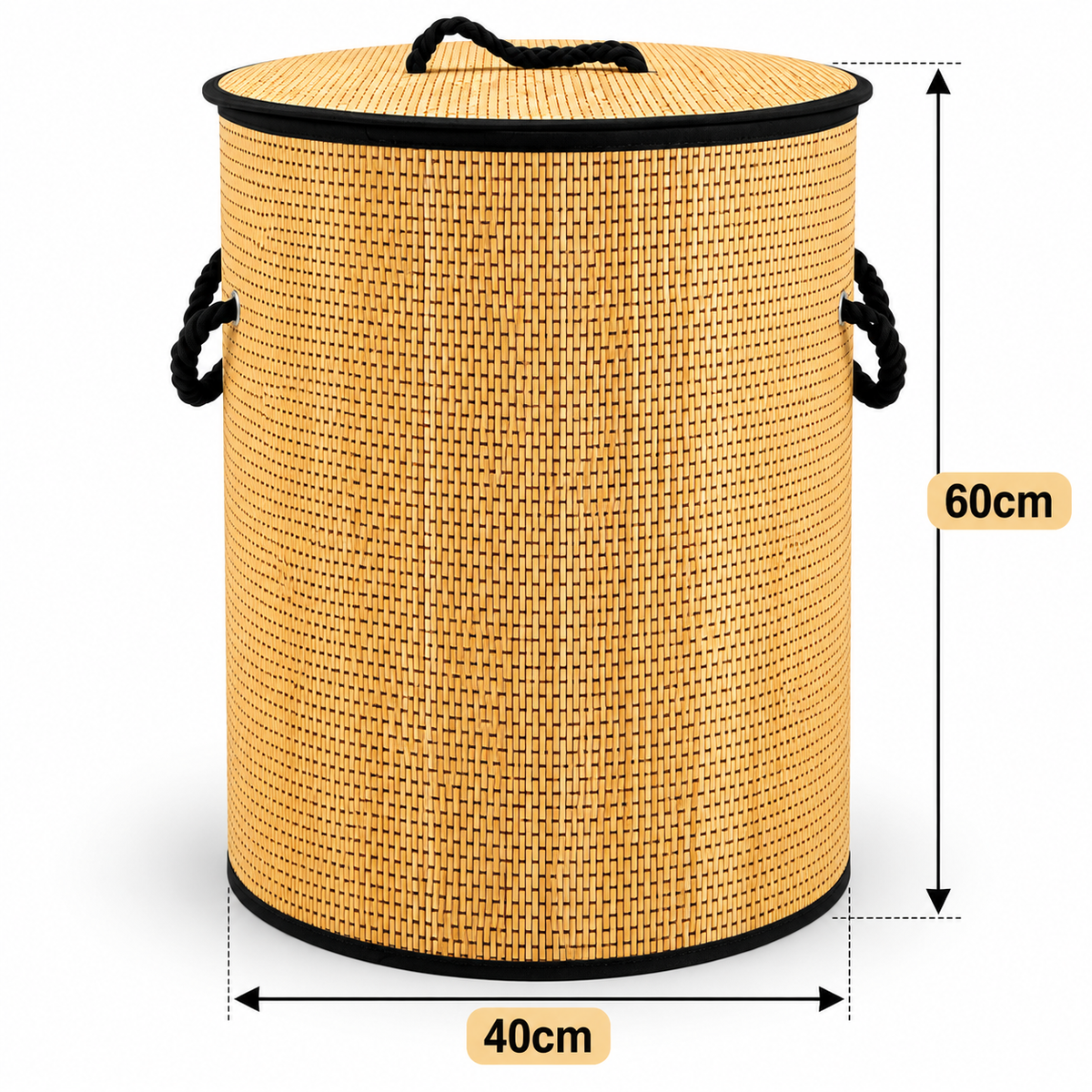 Premium Bamboo Laundry Basket with Lid & Rope Handles – 40 × 60 cm