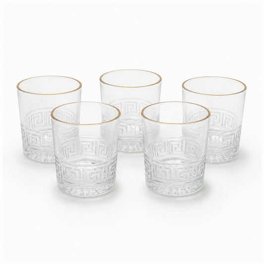 Greek Key Gold Rim Glass Set – 6 Pcs