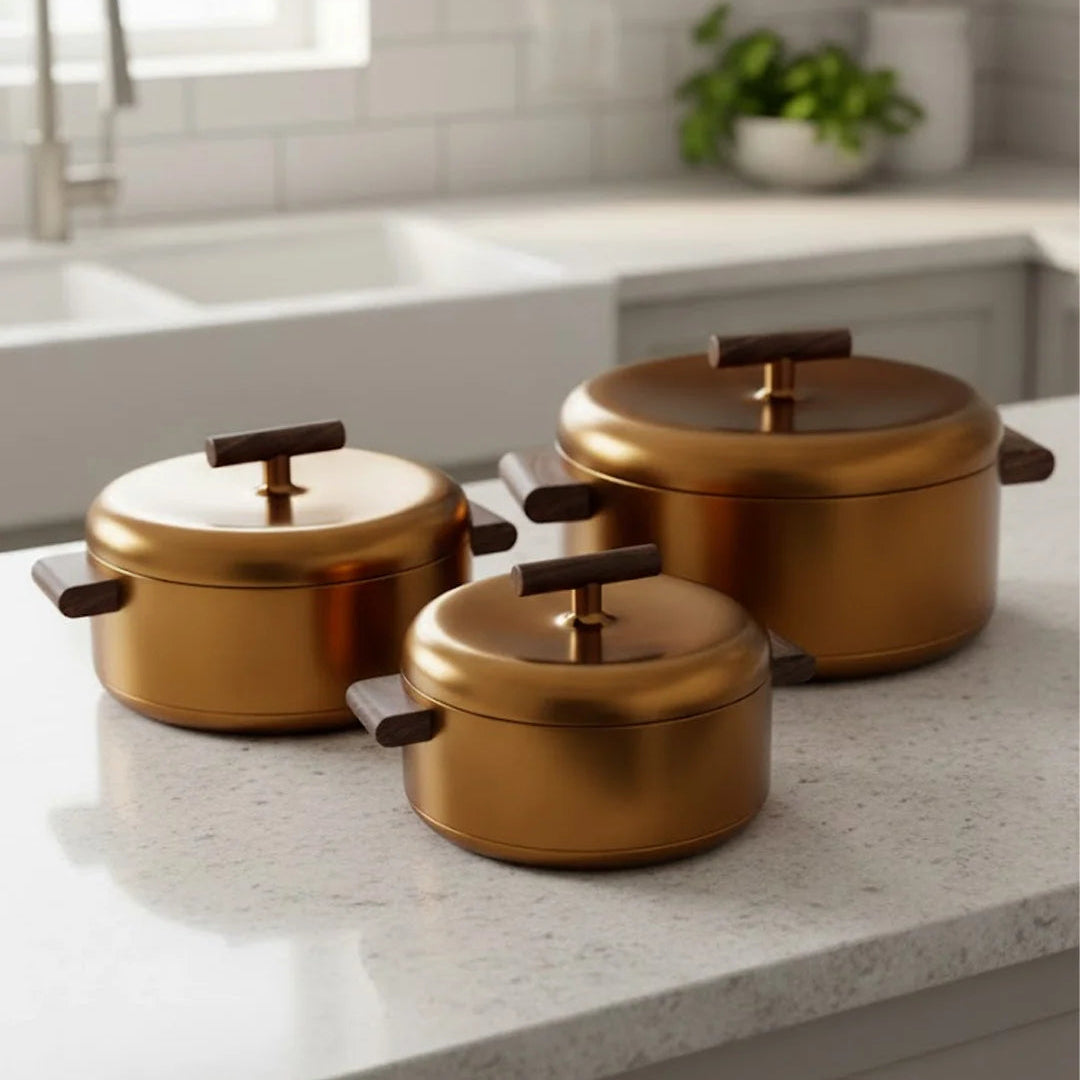 Luxury Stainless Steel Hotpot Set – 3 Pcs Insulated Serving Set