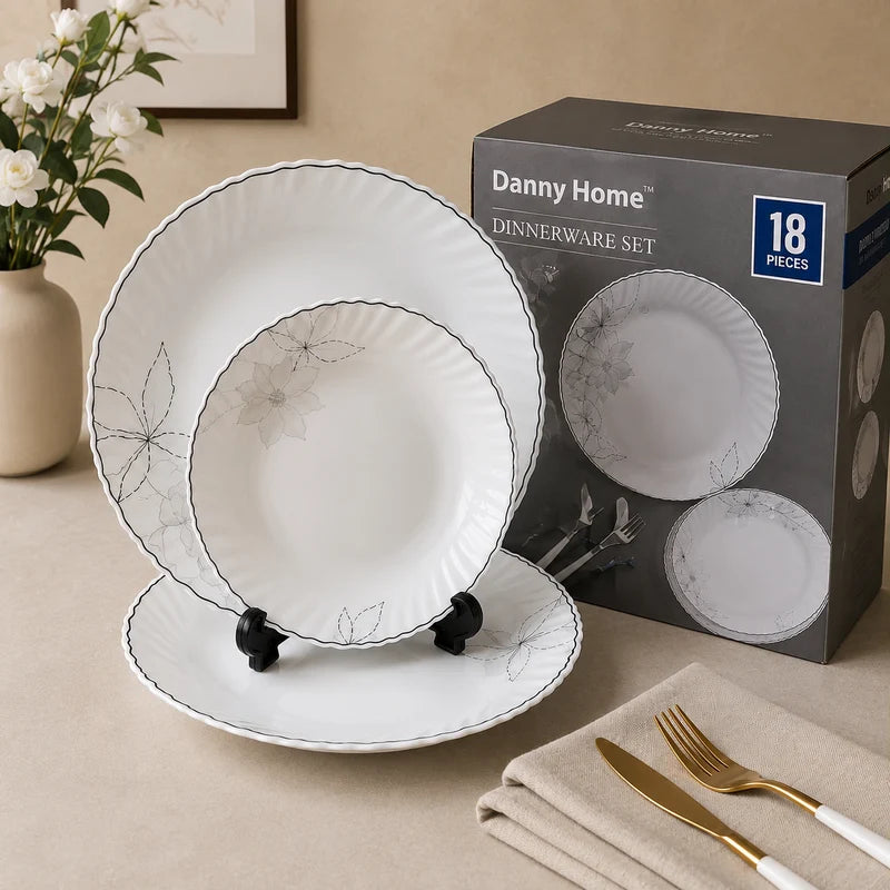 Danny Home Monochrome Floral 18-Piece Dinner Set