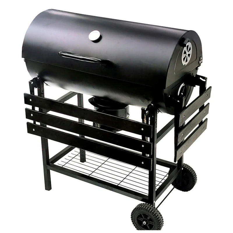 BBQ Grill Monster with Skewers – Heavy Duty Charcoal Grill with Rotisserie & Side Shelves