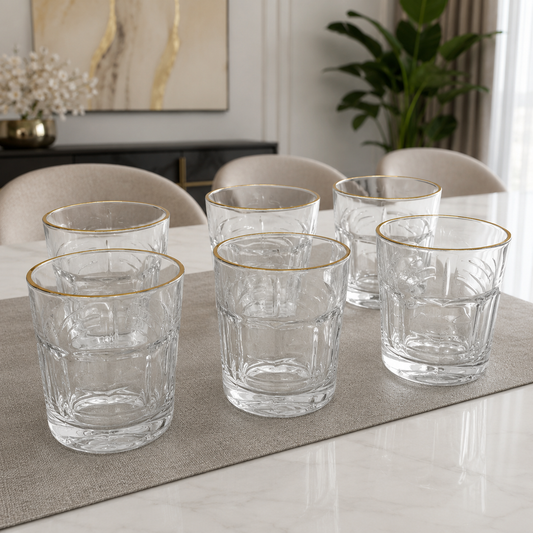 6 Pcs Gold Rim Glass Tumbler Set