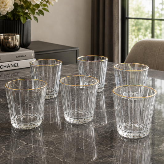 6 Pcs Premium Gold Rim Glass Tumbler Set