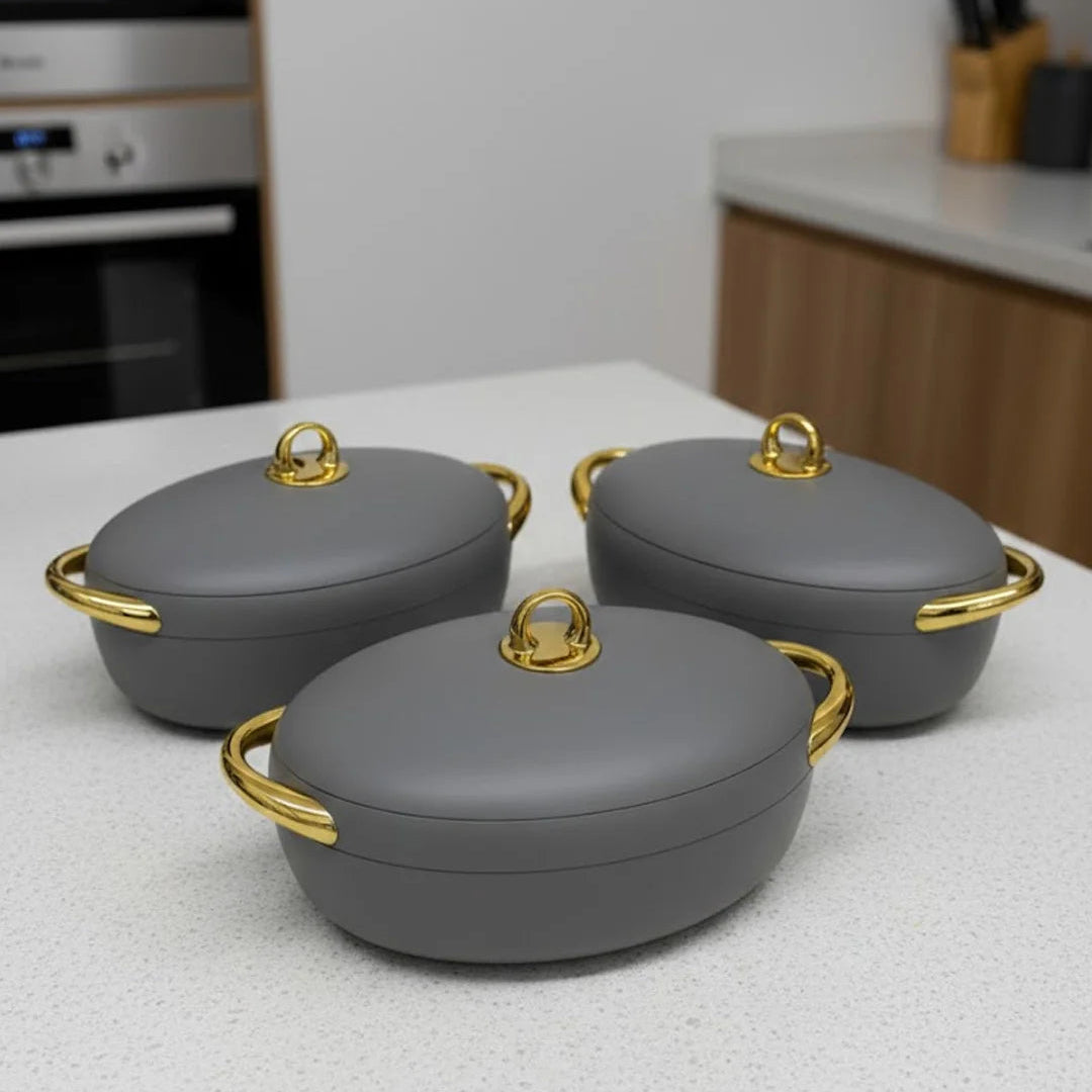Luxury Oval 3pc Hotpot Set with Gold Handles