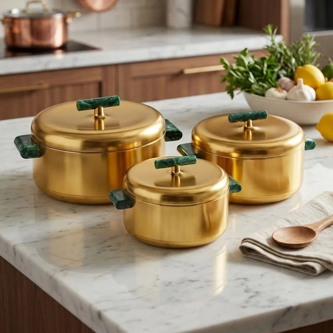 Luxury Stainless Steel Hotpot Set – 3 Pcs Insulated Serving Set