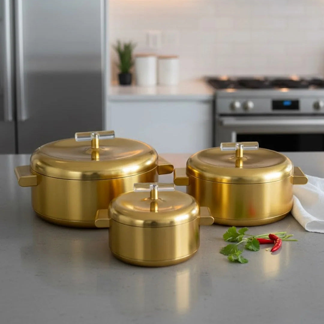 Luxury Stainless Steel Hotpot Set – 3 Pcs Insulated Serving Set