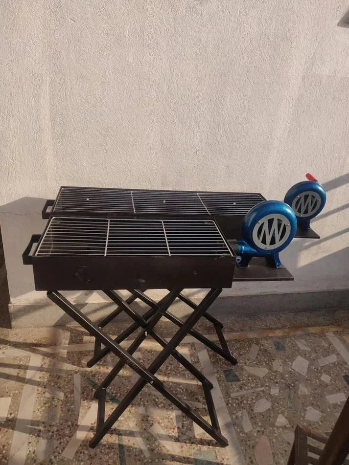 Foldable Charcoal BBQ Grill with Side Fan – Portable Outdoor Barbecue Stand for Camping & Backyard