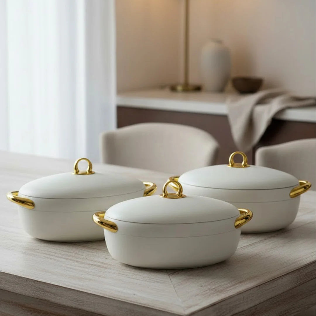 Luxury Oval 3pc Hotpot Set with Gold Handles