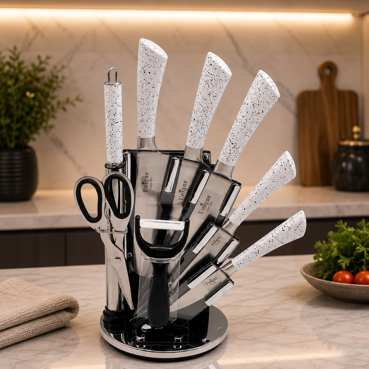 7-Piece Premium Stainless Steel Knife Set with Rotating Stand