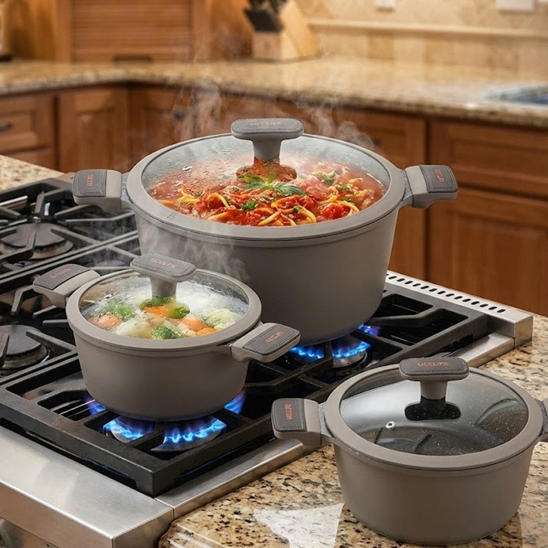 U.C.C 12 Pcs Grey Nonstick Cooking Set – Premium Chinese Cookware.