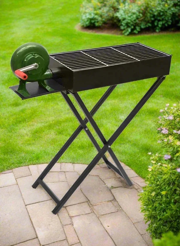 Foldable Charcoal BBQ Grill with Side Fan – Portable Outdoor Barbecue Stand for Camping & Backyard