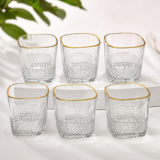 6 Pcs Gold Rim Square Glass Set