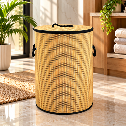 Premium Bamboo Laundry Basket with Lid & Rope Handles – 40 × 60 cm