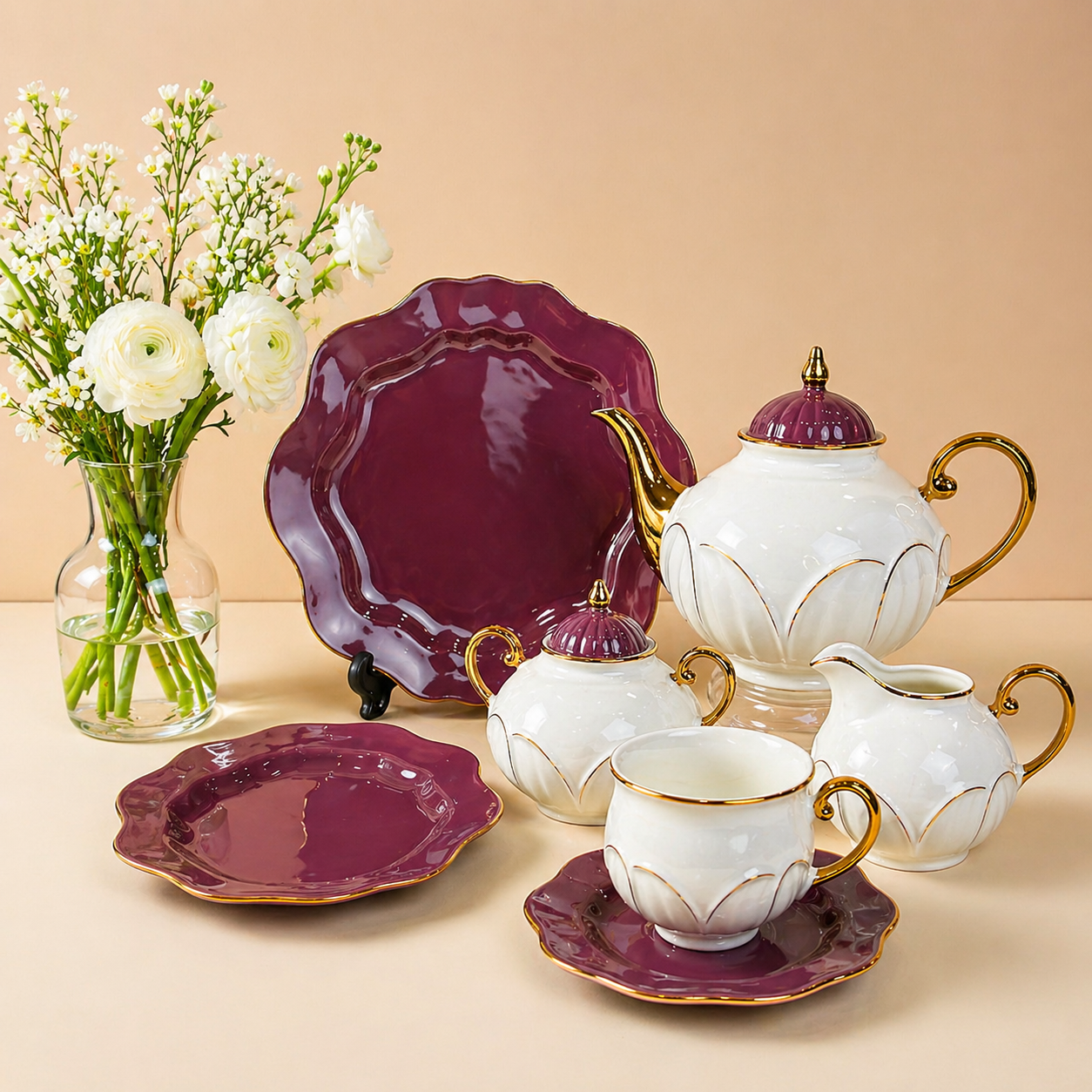 Premium Luxury 24PC Porcelain Tea Set