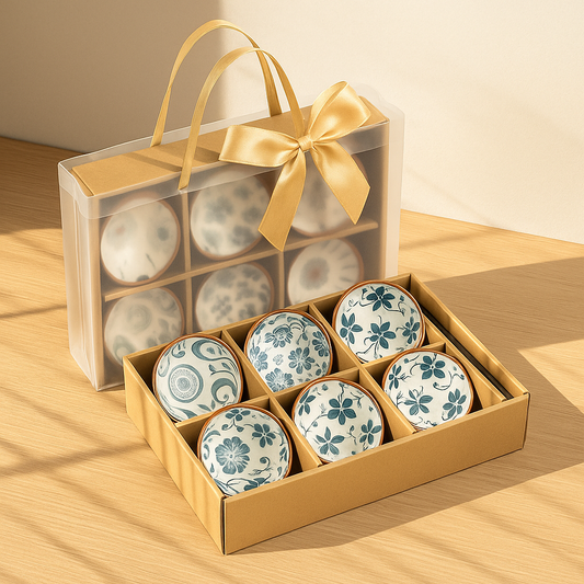Elegant Japanese Ceramic Bowls Set of 6 with Gift Bag – Premium Dining Bowls for Rice, Soup & Dessert