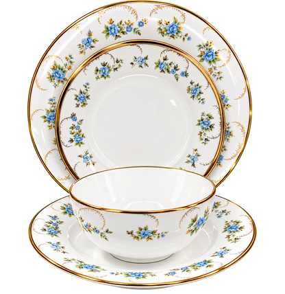 Premium Porcelain 24-Piece Dinner Set for 6 Persons – Blue Floral & Gold