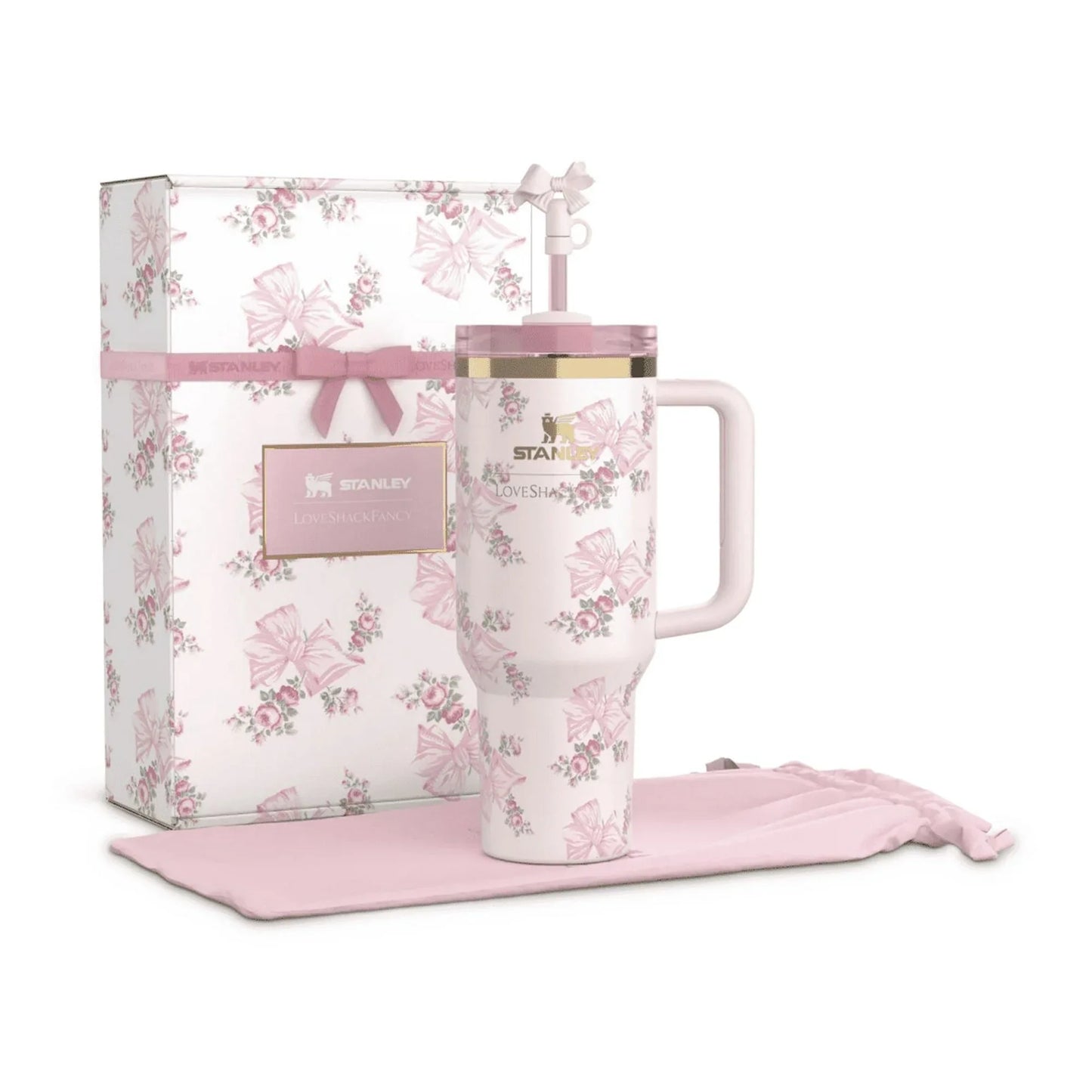 The Stanley X LoveShackFancy Holiday Quencher | 40 OZ - Rosa Beaux Pink - Gift Box
