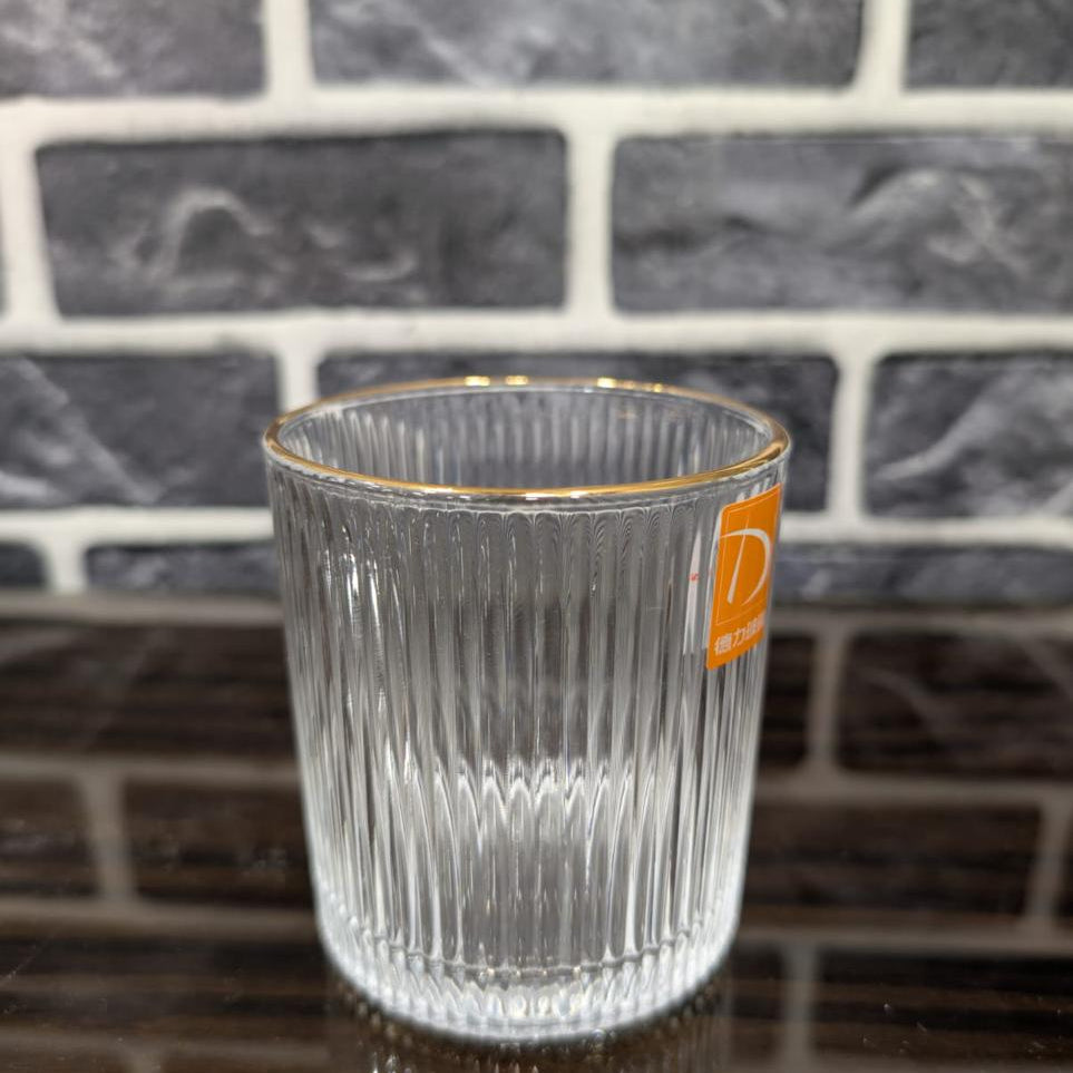 Luxury 6 Pcs Gold Rim Ribbed Glass Tumbler Set