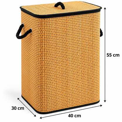 Premium Bamboo Laundry Basket with Lid & Rope Handles – 40 × 30 × 55 cm