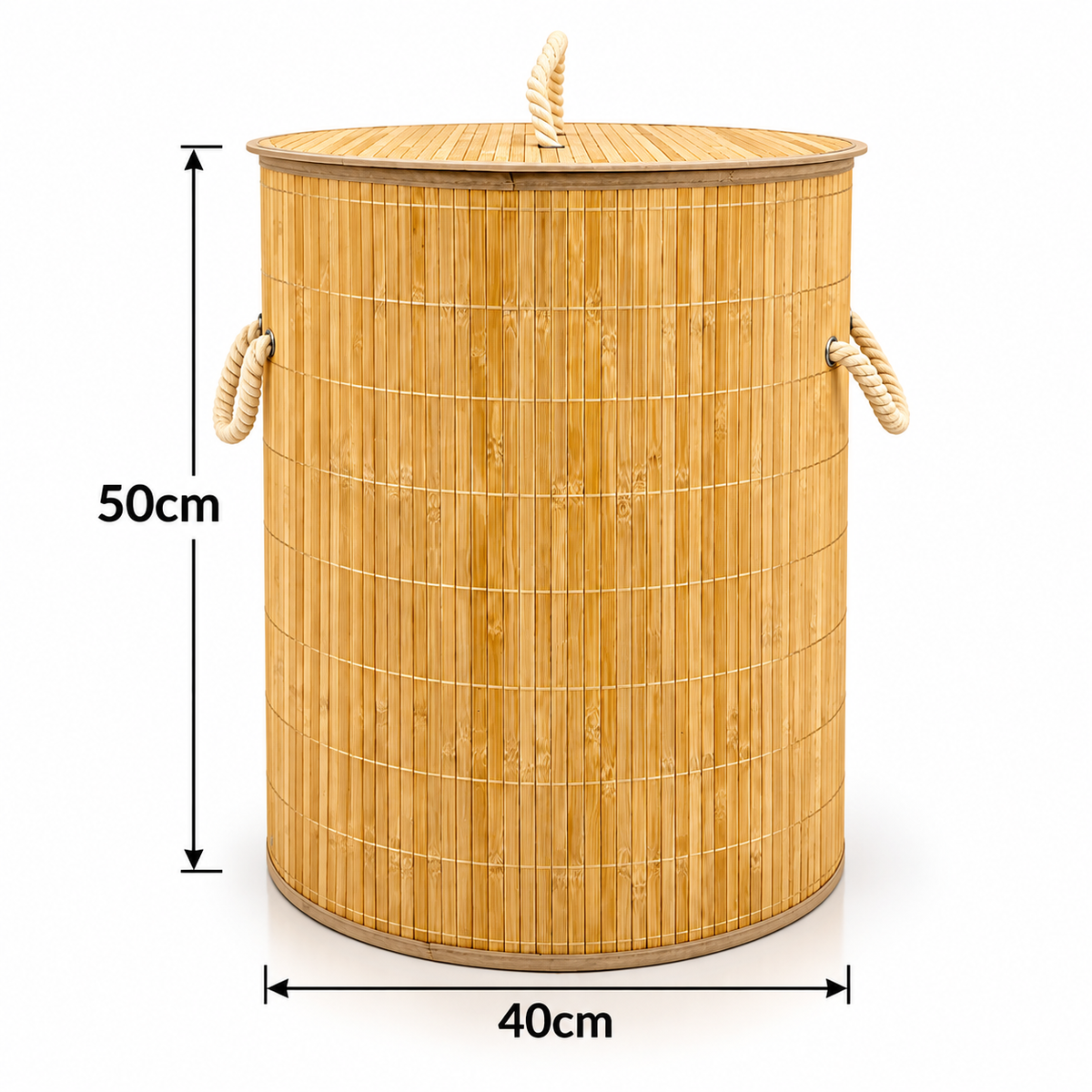 Bamboo Laundry Basket with Lid & Rope Handles – 40 × 50 cm