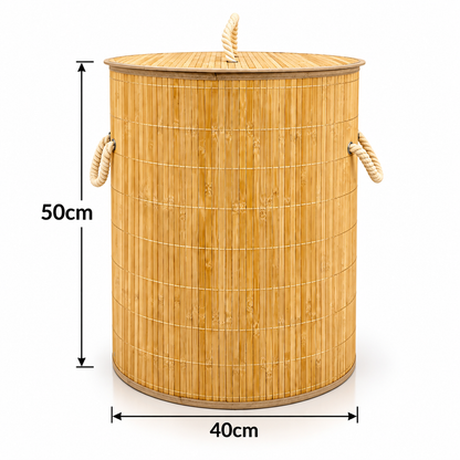 Bamboo Laundry Basket with Lid & Rope Handles – 40 × 50 cm