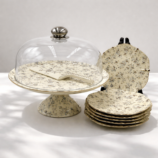 Royal Albert 9 PCS Cake Set – Floral Porcelain Dessert Stand with Plates