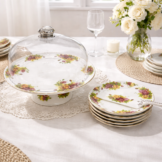 Royal Albert 9 PCS Cake Set – Floral Porcelain Dessert Stand with Plates