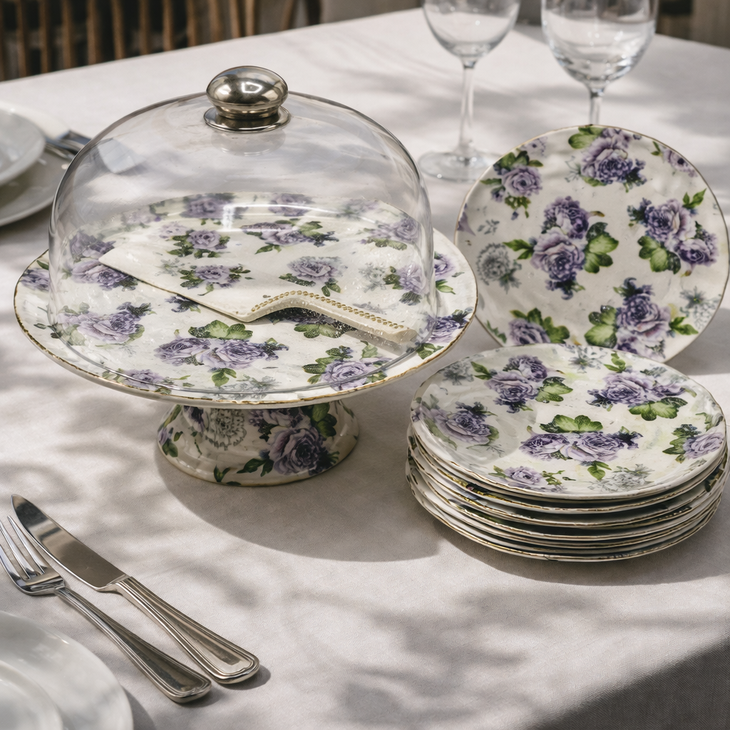 Royal Albert 9 PCS Cake Set – Floral Porcelain Dessert Stand with Plates
