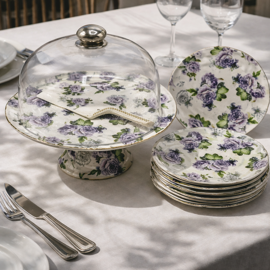 Royal Albert 9 PCS Cake Set – Floral Porcelain Dessert Stand with Plates