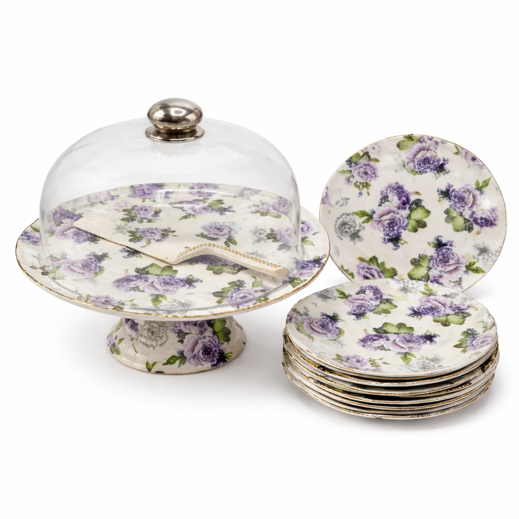 Royal Albert 9 PCS Cake Set – Floral Porcelain Dessert Stand with Plates