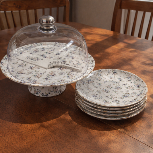 Royal Albert 9 PCS Cake Set – Floral Porcelain Dessert Stand with Plates