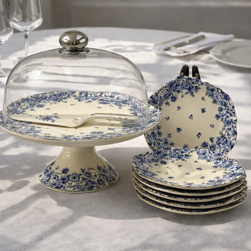 Royal Albert 9 PCS Cake Set – Floral Porcelain Dessert Stand with Plates