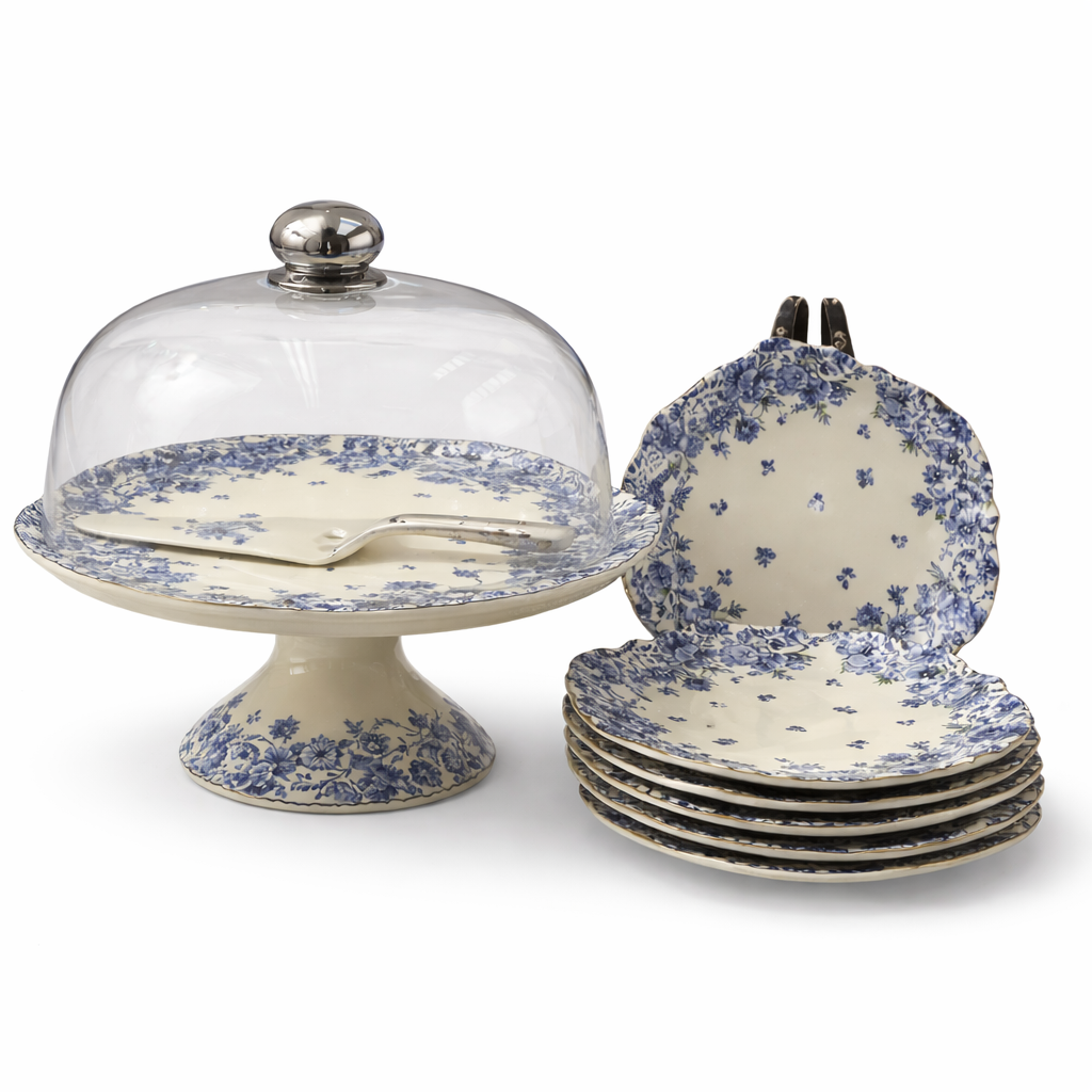 Royal Albert 9 PCS Cake Set – Floral Porcelain Dessert Stand with Plates
