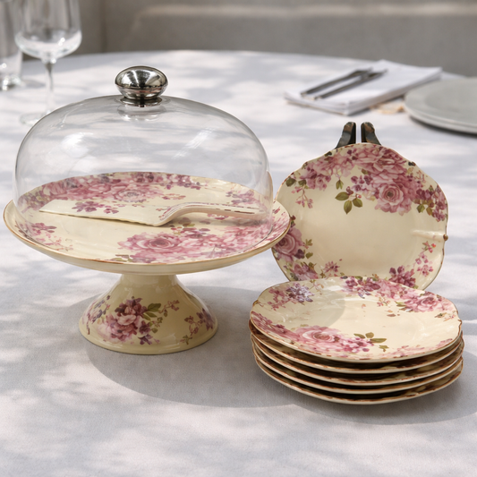 Royal Albert 9 PCS Cake Set – Floral Porcelain Dessert Stand with Plates
