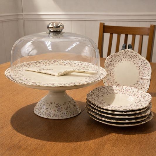Royal Albert 9 PCS Cake Set – Floral Porcelain Dessert Stand with Plates