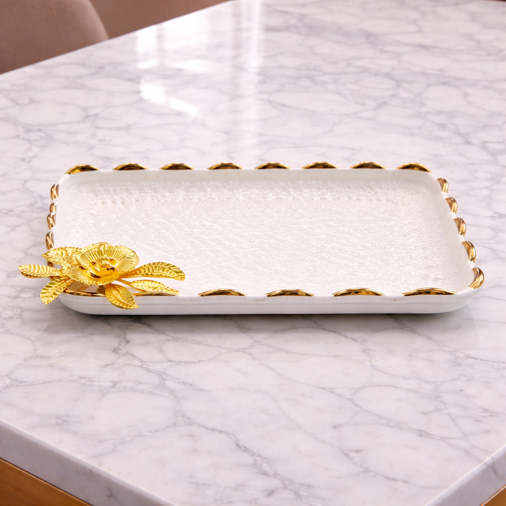 11" Premium Gold Floral Nut Plate – Luxury Serving Tray