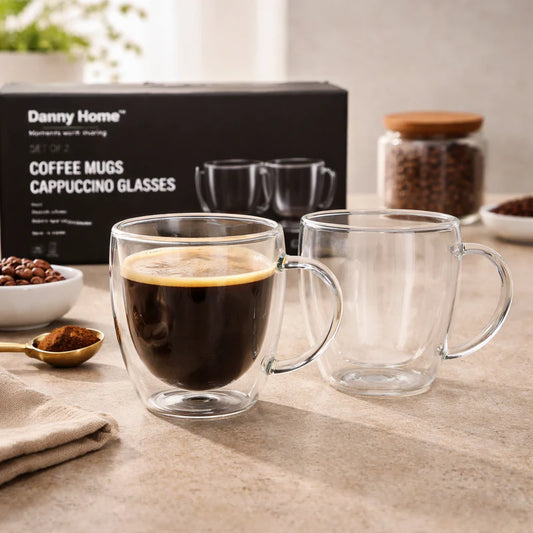 Danny Home Double Walled Cappuccino Glasses with Handle 200ml