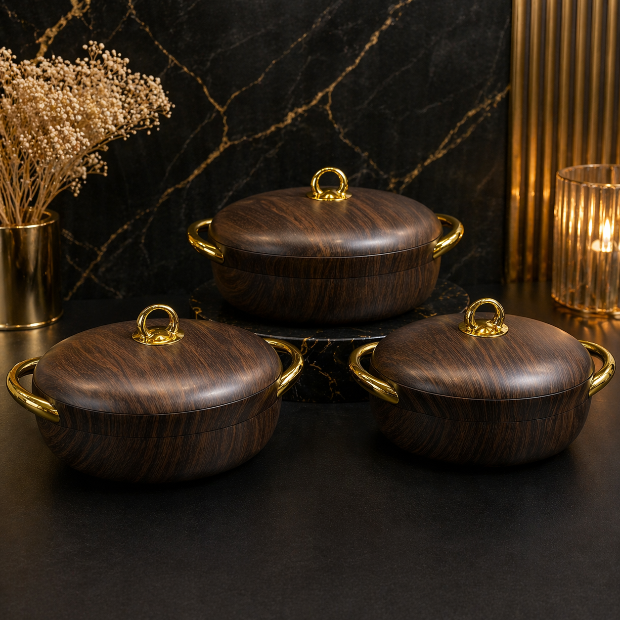 Luxury Hotpot Set with Magnetic Lock – Premium Marble & Wooden Finish