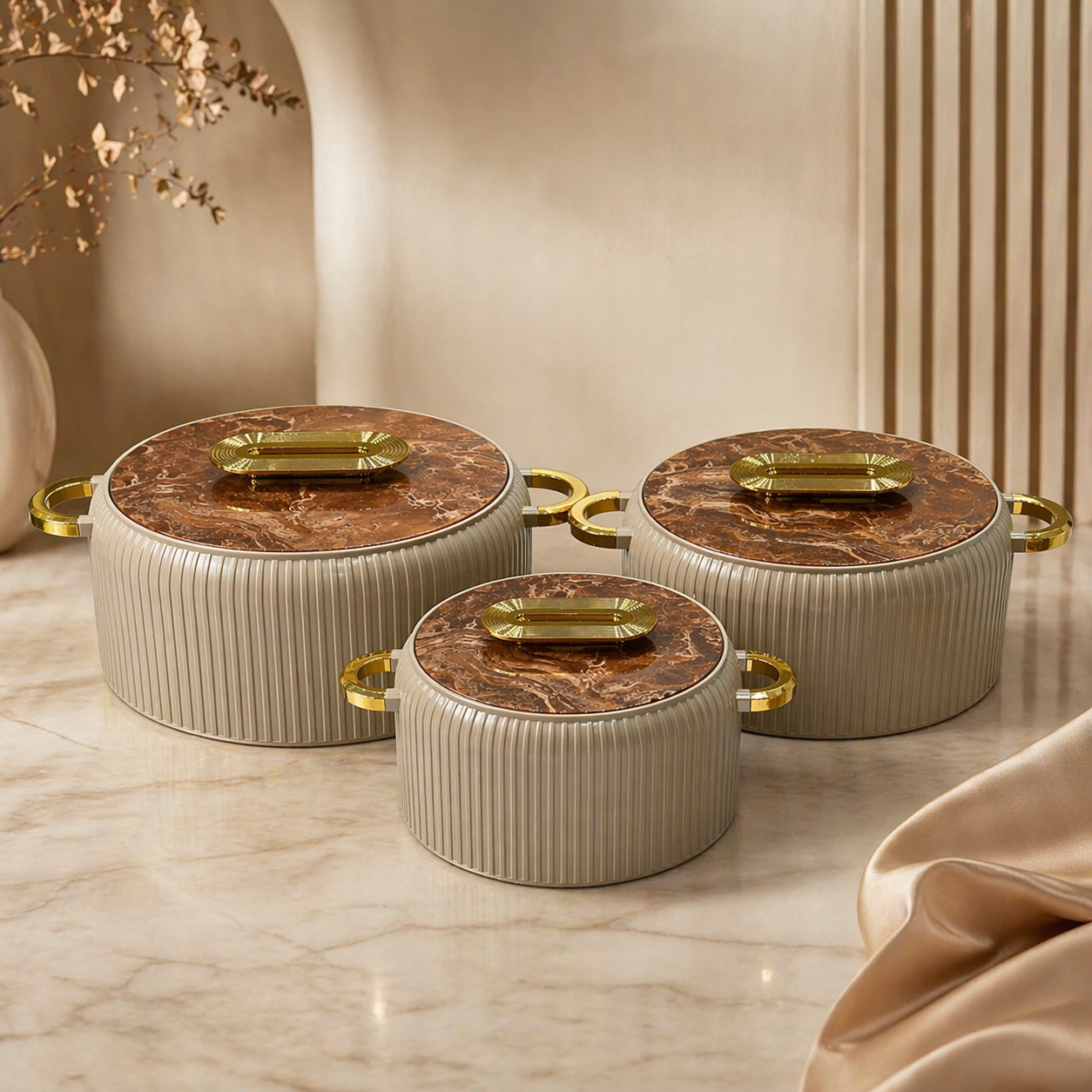 Luxury Marble Hotpot Set – 3pcs Insulated Casserole