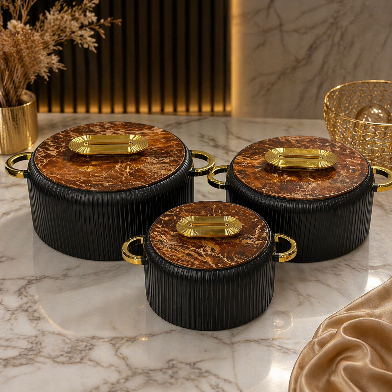 Luxury Marble Hotpot Set – 3pcs Insulated Casserole