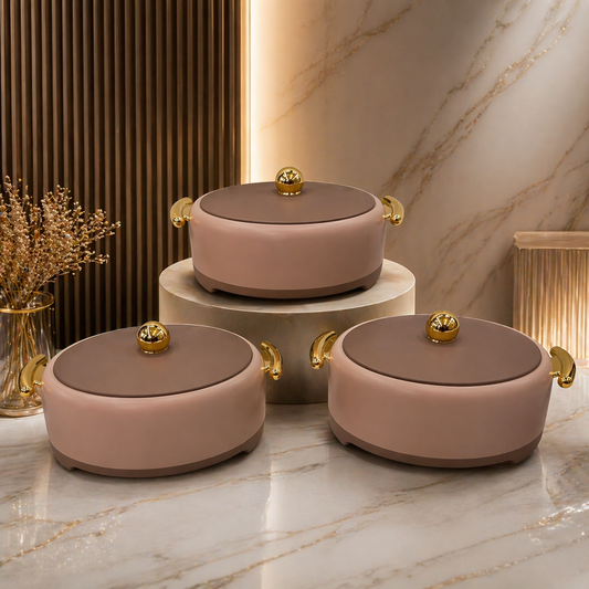 Insulated Hotpot Set (3 Pcs) – Premium Casserole Set with Gold Handles