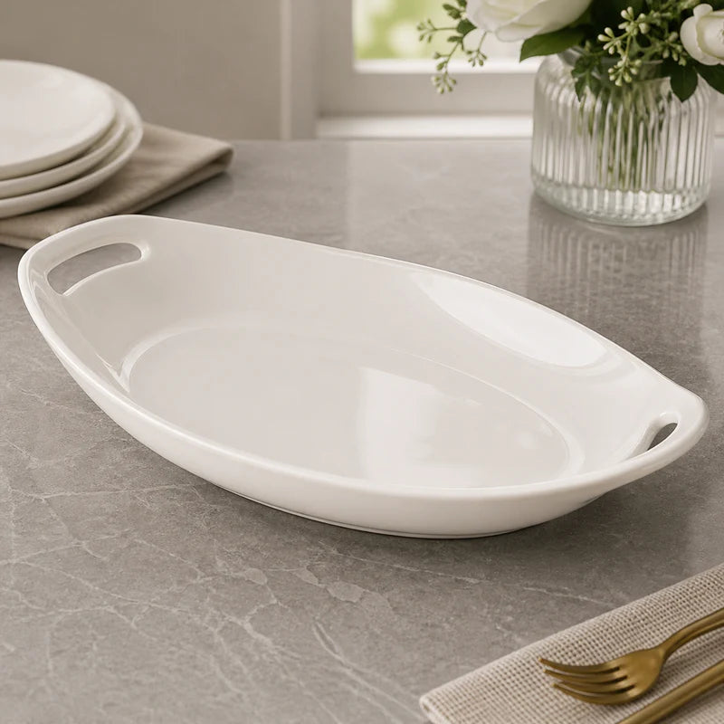 Brilliant 10-Inch Oval Ceramic Serving Plate with Handles