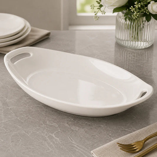 Brilliant 10-Inch Oval Ceramic Serving Plate with Handles