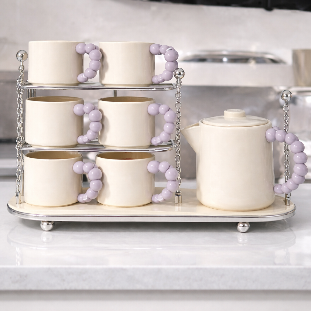 9-Piece Ceramic Tea Set with Cups & Teapot – Premium Kitchenware