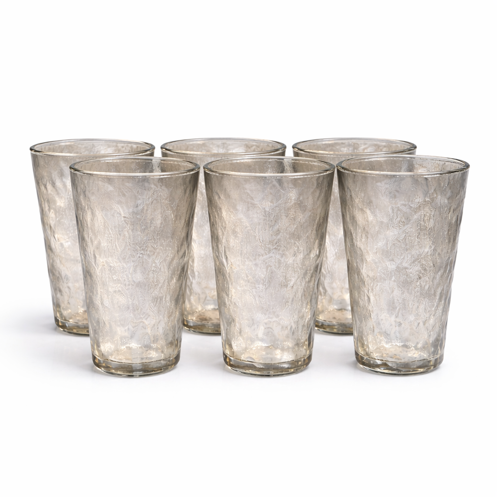 Premium 6 Pcs Grey Textured Glass Set